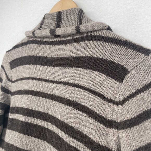 BCBG MAXAZRIA Cardigan 2XS Scarf Striped Open Front Draped Neck Gray Brown - Picture 10 of 16